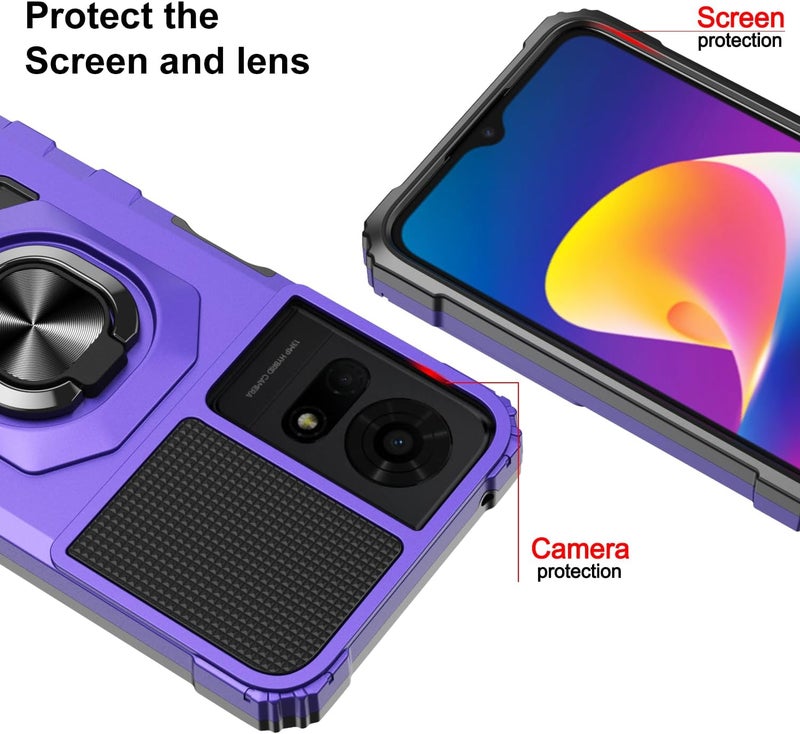 Mocotto for TCL K24/TCL K23/TCL 50 LE Phone Case with Tempered Glass Screen Protector,Military Grade Heavy Duty Shockproof Protective Cover,with Ring Kickstand (TCL K24,Purple) - Image 2